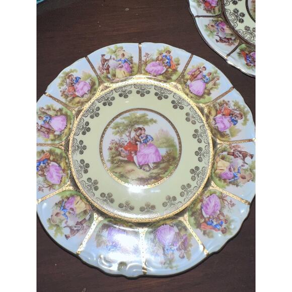 MIDCENTURY FRAGONARD LOVE STORY ALT WIEN STAMPED 5 PIECE PLATE SET 1945-1952 - Picture 5 of 13